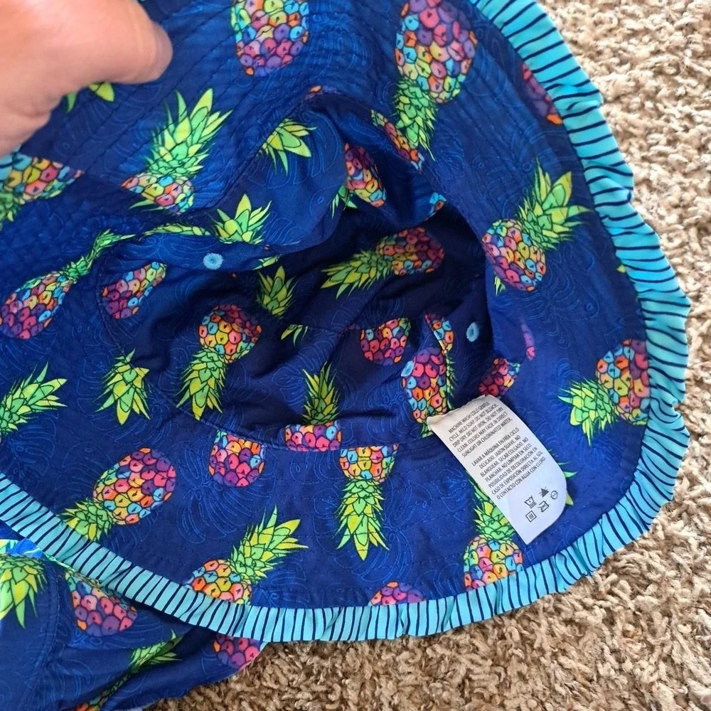 UV Skins Little Girls Swimsuit Set with Hat Blue Pineapple sz 5
